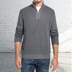 Weatherproof Vintage Quarter Zip Textured Cotton Sweater Mens Size XL Gray
